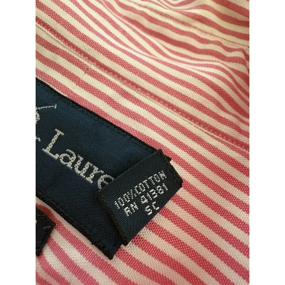 Polo Ralph Lauren XL 17 34/35 Long‎ Sleeve Pink Red Striped Button Down Classic